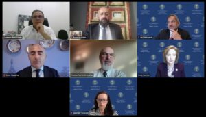 A screenshot from the US Commission on International Religious Freedom’s virtual hearing regarding Turkey on August 14. IIRF president Thomas Schirrmacher is in the center.